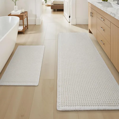 Miniatura 81 de AMOAMI Tapete de baño mejorado con diseño de gofre, súper absorbente, antideslizante, para suelo de baño, lavable a máquina, con borlas, tapetes