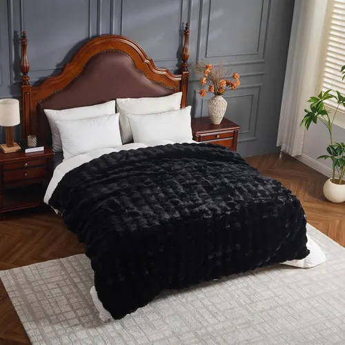 Miniatura 31 de UKELER - Manta Boho Sherpa 60" x 50" - Mantas de franela suaves y esponjosas para cama/sofá/oficina/camping A-bohemio