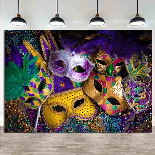 Miniatura 2 de Máscara de cuentas de 7 x 5 pies con purpurina dorada y morada, para carnaval, telón de fondo, fiesta, baile, fiesta de cumpleaños, fotografía
