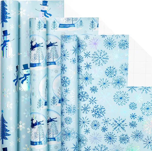 Miniatura 19 de LeZakaa Mini rollo de papel de regalo de Navidad, diseño de campana y árbol/bastones de caramelo/copos de nieve, blanco y negro, para envolver