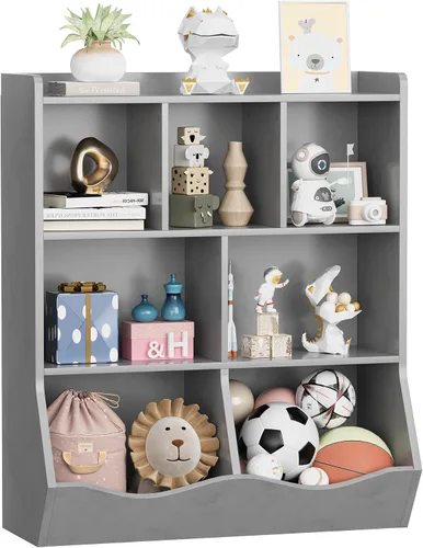 Miniatura 9 de GarveeHome Gabinete de almacenamiento de juguetes gris, estantería de tres niveles para niños y estantería para almacenamiento de libros y juguetes