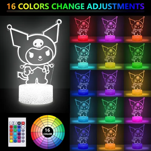 Miniatura 3 de Lámpara de mesa de noche de 16 colores con ilusión 3D, lámpara LED con control táctil y remoto, lámpara LED de anime kawaii, lámpara de escritorio