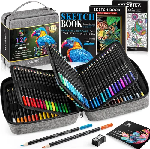 136 piezas de lápices de colores para libros de colorear para adultos, 120 lápices de colores con libro de bocetos, libro para colorear, sacapuntas,