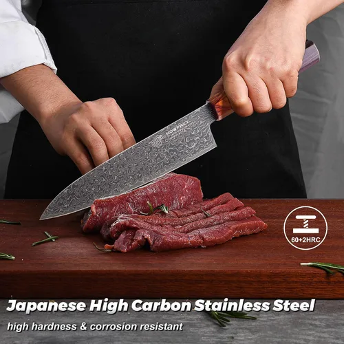 Miniatura 7 de Cuchillo de chef de Damasco, cuchillos de cocina japoneses de 8 pulgadas con 67 capas, acero inoxidable de alto carbono afilado con mangos Negro