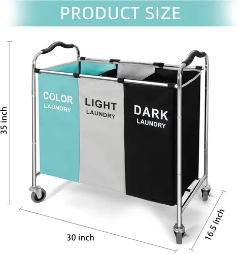 Miniatura 2 de Cesta de lavandería de 240L, cesta de almacenamiento grande, organizador de 3 secciones para ropa sucia, juguetes, toalla, 16 x 30 x 35 pulgadas