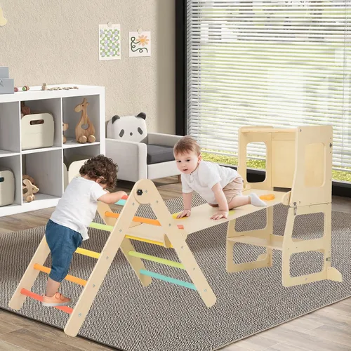 Miniatura 2 de Olakids Pikler - Juego de triángulos 8 en 1, juguetes de escalada para niños pequeños, patio de recreo de madera plegable Montessori Jungle Gym