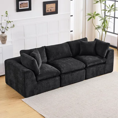 Miniatura 17 de Sofá sin hueso de 140 pulgadas para sala de estar, sofá modular de gran tamaño de 7 plazas con otomana, no requiere montaje, felpilla moderna