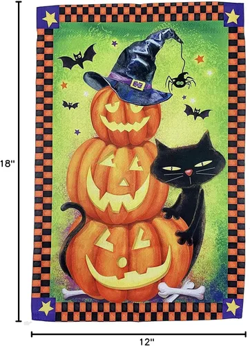 Miniatura 5 de Bandera de jardín de Halloween de calabazas de gato negro, 12 x 18 pulgadas, doble cara, decoraciones de Halloween, decoración del hogar, calabazas