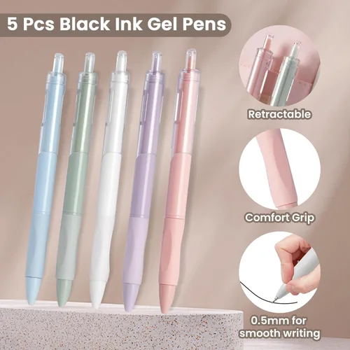Miniatura 4 de Estuche para lápices de gran capacidad con 5 bolígrafos de gel negros (rosa) Expandable, Water-resistant, 4-compartment design, Versatile, Quality