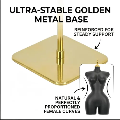Miniatura 5 de Torso de maniquí BBL para mujer negra, 68 a 92 pulgadas de altura ajustable con base de soporte de metal, adecuado para exhibición de ropa y joyas
