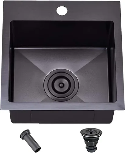 Miniatura 12 de SHACO Fregadero de barra de 15 x 15 pulgadas, fregadero de cocina pequeño de acero inoxidable de 15 pulgadas, fregadero de cocina pequeño de un solo
