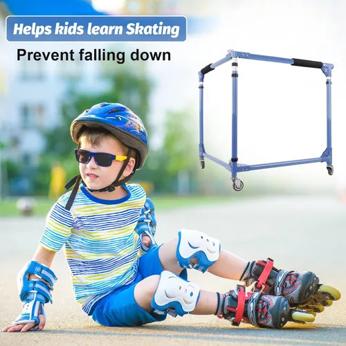 Miniatura 3 de GanFindX Patinador plegable para niños, patinaje sobre ruedas, entrenador de patinaje para niños pequeños, altura ajustable, caminante de Verde