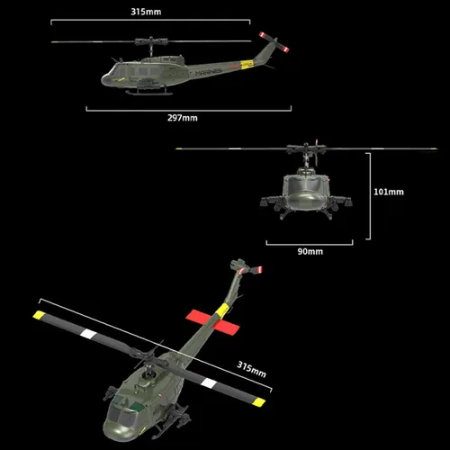 Miniatura 5 de C032 UH-1 Huey Helicóptero RC para adultos, escala 1/48 2.4G 6CH Flybarless Helicóptero militar de control remoto, vuelo de acrobacias 3D y avión RC