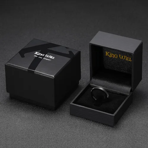 Miniatura 25 de King Will Anillo de boda de tungsteno para hombre, disponible en 15/64 a 25/64 de pulgada (6 a 10 mm), negro/plata, acabado mate, borde pulido