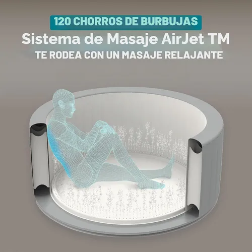Miniatura 7 de Bestway SaluSpa Miami - Bañera de hidromasaje inflable para 2 a 4 personas, spa portátil de bajo consumo redondo para exteriores con 120 AirJets, 71