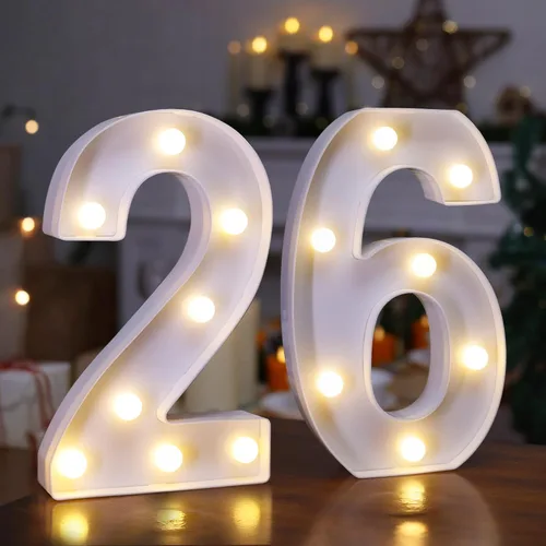 Miniatura 15 de Letras iluminadas para decoración de feliz cumpleaños, números LED alimentados por batería, letrero de número de marquesina para fiesta