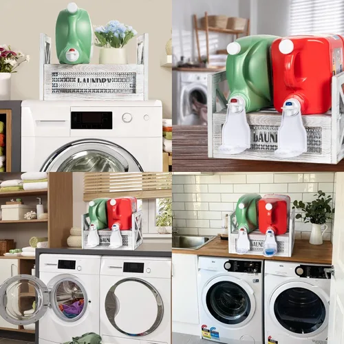 Miniatura 7 de Soporte para detergente para ropa con bandeja de goteo, decoración de madera para cuarto de servicio de granja, accesorios rústicos