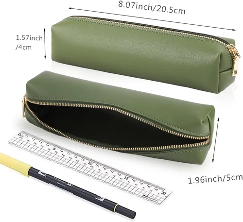 Miniatura 5 de Oyachic Estuche verde para lápices, estuche de cuero para lápices, estuche para lápices pequeño, estuche estético para adultos Verde1