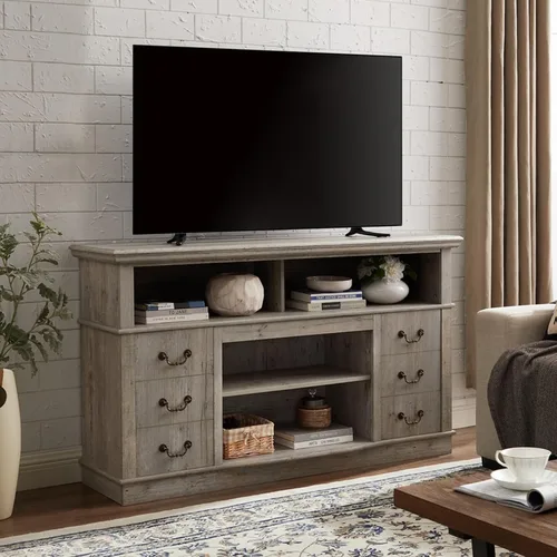 Miniatura 18 de Farmhouse Classic Media - Soporte de TV antiguo para TV de hasta 50 pulgadas con espacio de almacenamiento abierto y cerrado