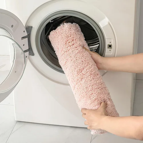 Miniatura 5 de Quadrant - Tapete de baño curvado, tapete de ducha semicircular, tapete de ducha de esquina de microfibra antideslizante, esponjoso, lavable y Rosa