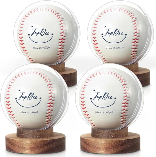 Miniatura 8 de JupDec Caja de Exhibición de Béisbol, Soporte Redondo Transparente para Bola con Base de Madera, Caja de Soporte para Autógrafos de Béisbol para Una