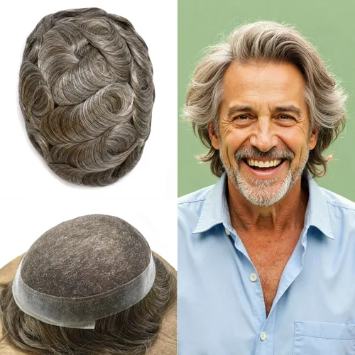 Miniatura 100 de Toupee para hombres Sistema de reemplazo de cabello humano real pieza de cabello humano para hombres encaje suizo para hombre Toupee Hair Pieces