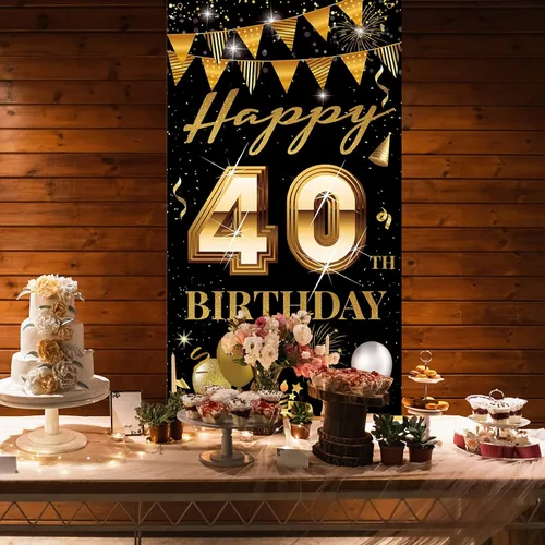 Miniatura 3 de Cartel para puerta de cumpleaños número 40, decoración de feliz cumpleaños 40 para mujeres y hombres, telón de fondo de cumpleaños de 40 años