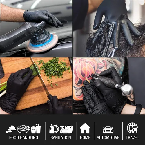 Miniatura 6 de Salon World Safety Guantes desechables de nitrilo negro, caja de 100 unidades, talla XL, 5.0 mil, sin látex, texturizados, aptos para alimentos