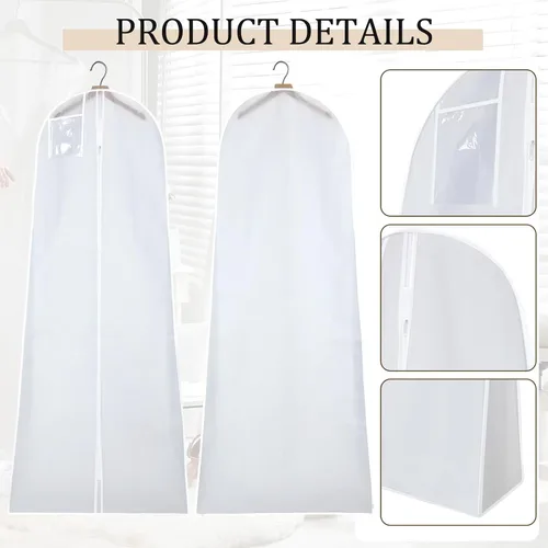 Miniatura 9 de Windyun Paquete de 6 bolsas de ropa para vestidos de novia de 71 pulgadas, bolsas de vestir para vestidos largos con refuerzo de 9 pulgadas