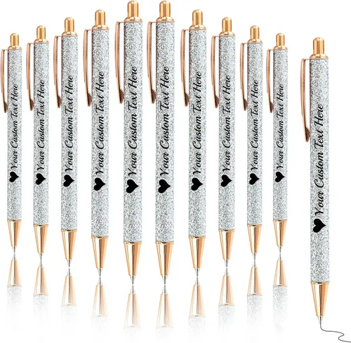 Miniatura 40 de Bolígrafos con purpurina personalizados con nombre, bolígrafos bonitos y bonitos personalizados, bolígrafos retráctiles de tinta negra, suministros
