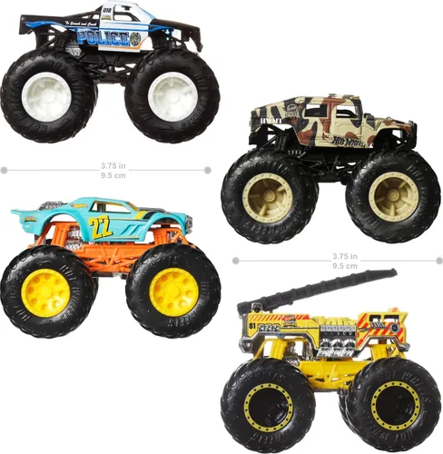 Miniatura 2 de Hot Wheels Monster Trucks, Camiones Monstruo de Juguete a Escala 1:64, Juego de 4, Ruedas Gigantes, Personajes Favoritos y Diseños Geniales