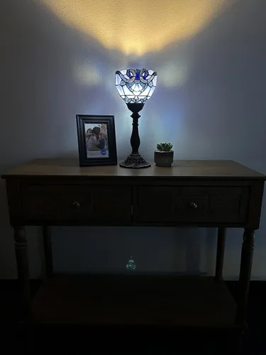 Miniatura 2 de Tiffany - Mini lámpara de mesa con antorcha azul, estilo barroco, lavanda, vitral, incluida, bombilla LED para sala de estar, comedor, dormitorio