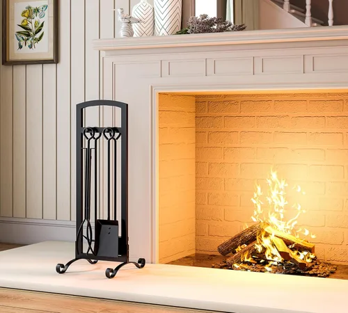 Miniatura 6 de Juego de herramientas para chimenea de 5 piezas, accesorios elegantes y simples para el hogar con póker, pinzas, pala, cepillo, negro