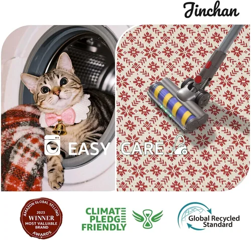 Miniatura 8 de jinchan – Alfombra de camino navideña 2x5 para cocina, pasillo y baño; roja con copos de nieve, decoración navideña, lavable, antideslizante