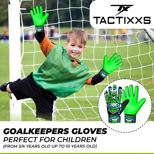 Miniatura 6 de Guantes de portero de fútbol para niños y jóvenes, guantes de portero de fútbol Funky antideslizantes con palma de látex de 0.16 in con agarres Verde