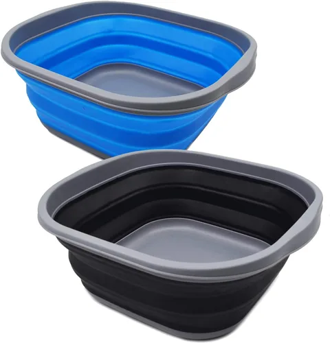 SAMMART Juego de 2 tinas plegables de 10 litros (2.6 galones) - Tina plegable para platos - Lavabo portátil - Tina de plástico que ahorra espacio