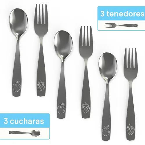 Miniatura 2 de CHILLOUT LIFE Juego de cubiertos de acero inoxidable para niños, 6 piezas, cubiertos seguros para niños y niños, juego de utensilios para niños