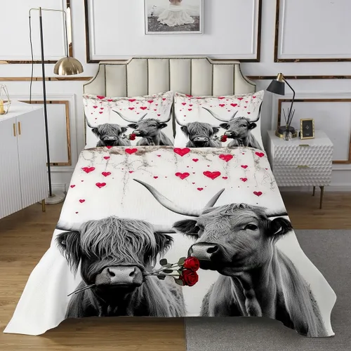 Miniatura 2 de Erosebridal Colcha romántica con diseño de vaca, diseño de corazón rojo, árbol de San Valentín, diseño de árbol de San Valentín, diseño floral