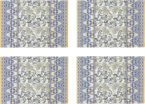 Miniatura 2 de Home Bargains Plus Manteles individuales rectangulares de tela, juego de 4 manteles individuales, estampado floral amarillo y azul, para interiores