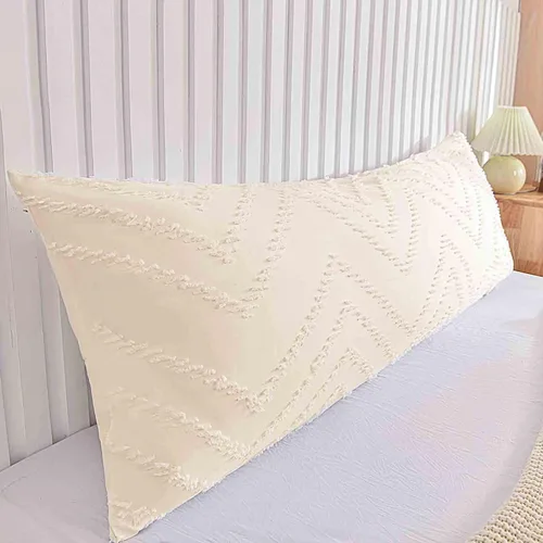 Miniatura 3 de Nanko Funda de Almohada Corporal 1 Paquete 20x54 pulgadas con Cremallera, Beige Tufted Jacquard Boho Suave Shabby Chic Microfibra Fundas de Almohada