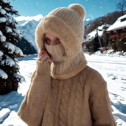 Miniatura 8 de Gorro 3 en 1 con bufanda y máscara, pasamontañas de punto, resistente al viento, talla única, sombrero y bufanda para mujer