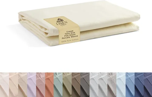 Miniatura 79 de Sábanas de 100% algodón percal, tamaño King, 1 sábana encimera, ropa de cama fresca, resistente y transpirable, crema
