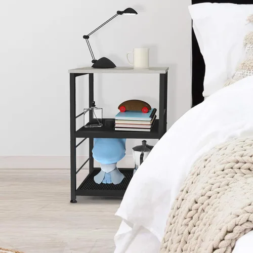 Miniatura 3 de MOOACE Mesa auxiliar rústica de 3 niveles con rueda, mesa de noche con estante de almacenamiento para dormitorio, cocina, sala de estar y oficina