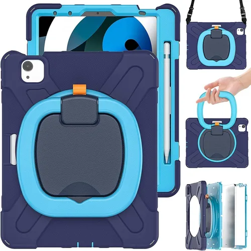 Miniatura 23 de Funda para iPad Air de 3ª generación – Funda resistente para niños con soporte giratorio, soporte para lápices y correa de transporte para iPad
