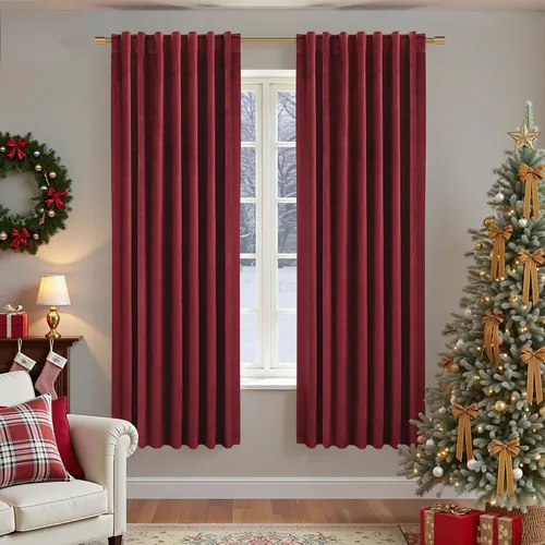 Miniatura 16 de Cortinas de terciopelo con trabilla trasera de 52 x 63 pulgadas de color naranja quemado de KOUFALL
