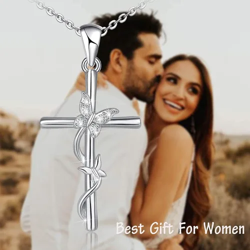 Miniatura 5 de Distance Collar de cruz para mujer, plata de ley 925, collar con colgante para niñas, mamá, esposa, regalo para el día de la madre o cumpleaños