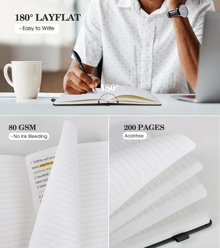 Miniatura 4 de Cuaderno de diario con líneas para mujeres, A5 de tapa dura de cuero rosa para escribir, 200 páginas, diario de viaje diario, cuaderno grueso