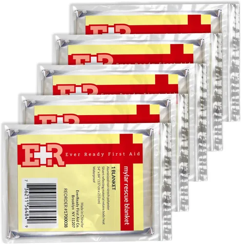Ever Ready First Aid Mylar - Manta de rescate grande, hoja térmica plateada para emergencias y supervivencia, 54 x 84 pulgadas, 5 unidades