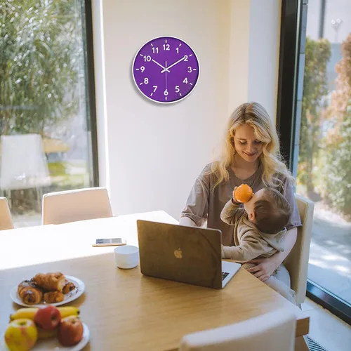 Miniatura 6 de JENLYSTIME Reloj de pared moderno con número 3D de 12 pulgadas para interiores y exteriores, esfera redonda brillante y colorida, cuarzo silencioso