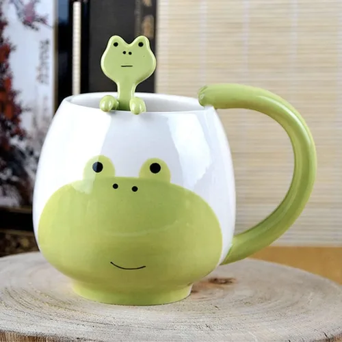 Miniatura 7 de Arawat Linda taza de café de rana con cuchara, diseño de ranas impresas, regalo de 14.2 fl oz, taza de café de cerámica kawaii, tazas divertidas